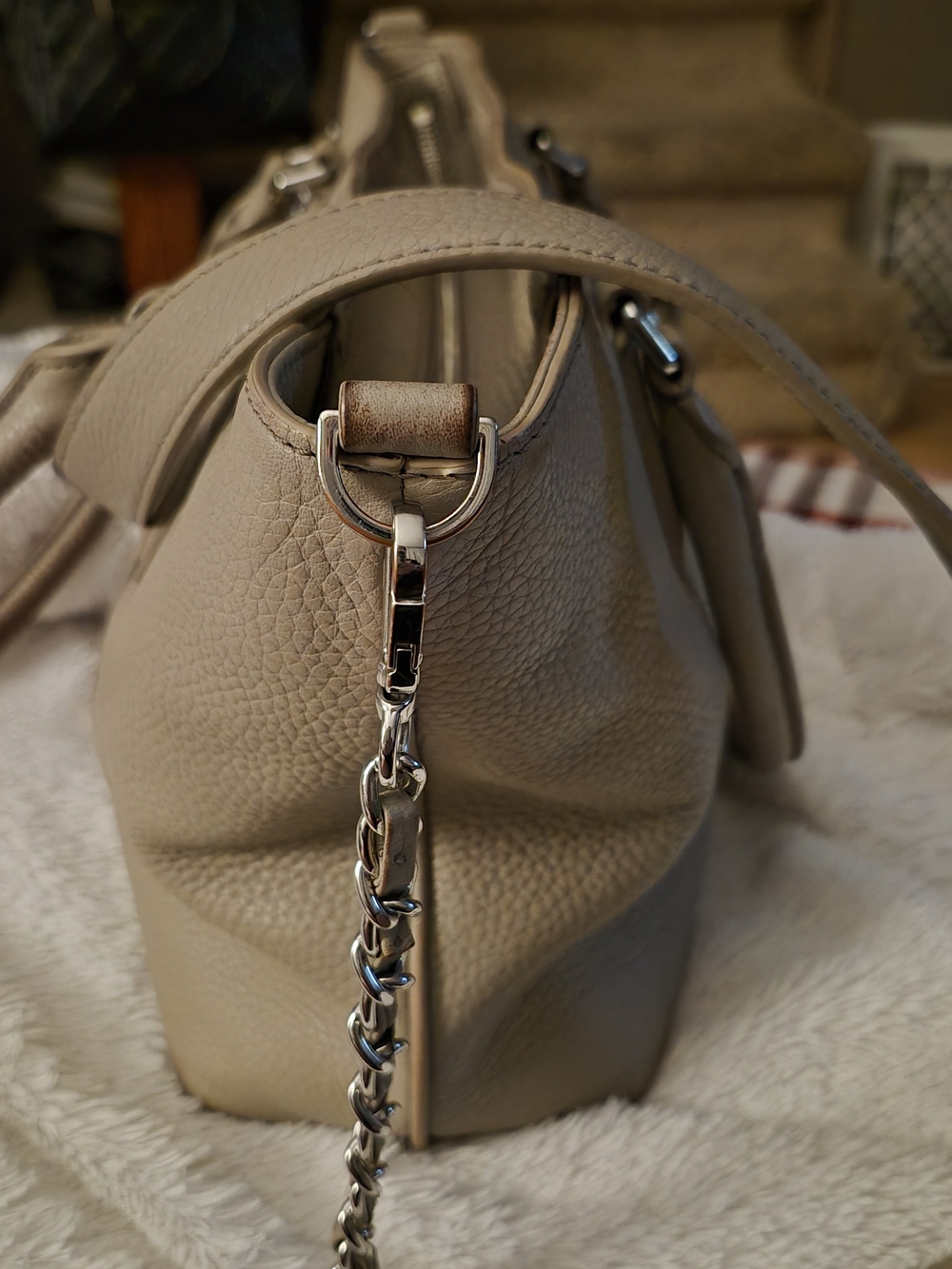 Tory Burch Taupe Leather Tote with Tassel - Picture 5 of 11